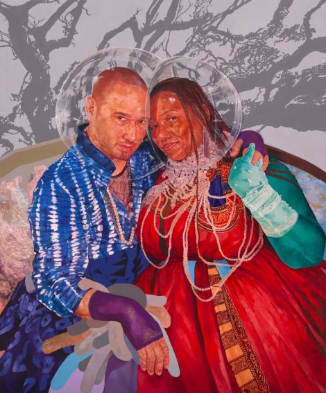 A portrait of two people seated