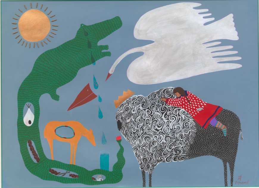 Abstract artwork depicting various animals
