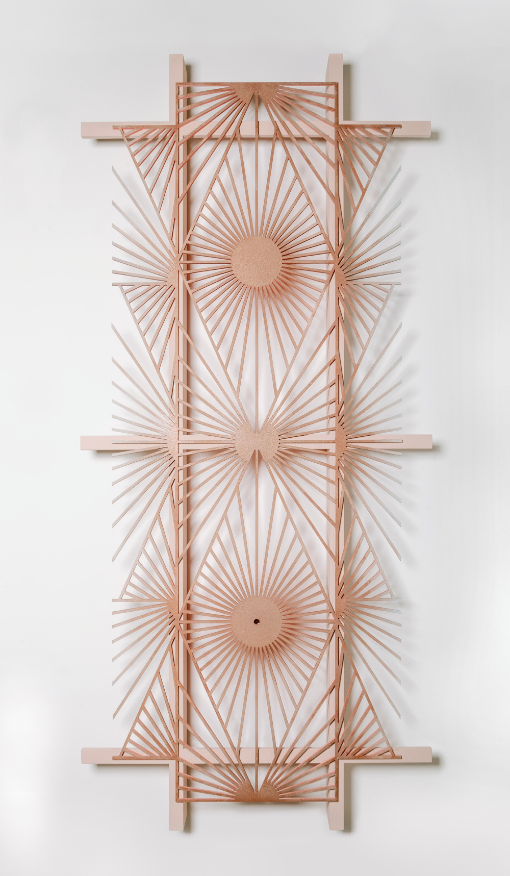 An abstract artwork made of Inkjet print, wood, PVC, and acrylic paint