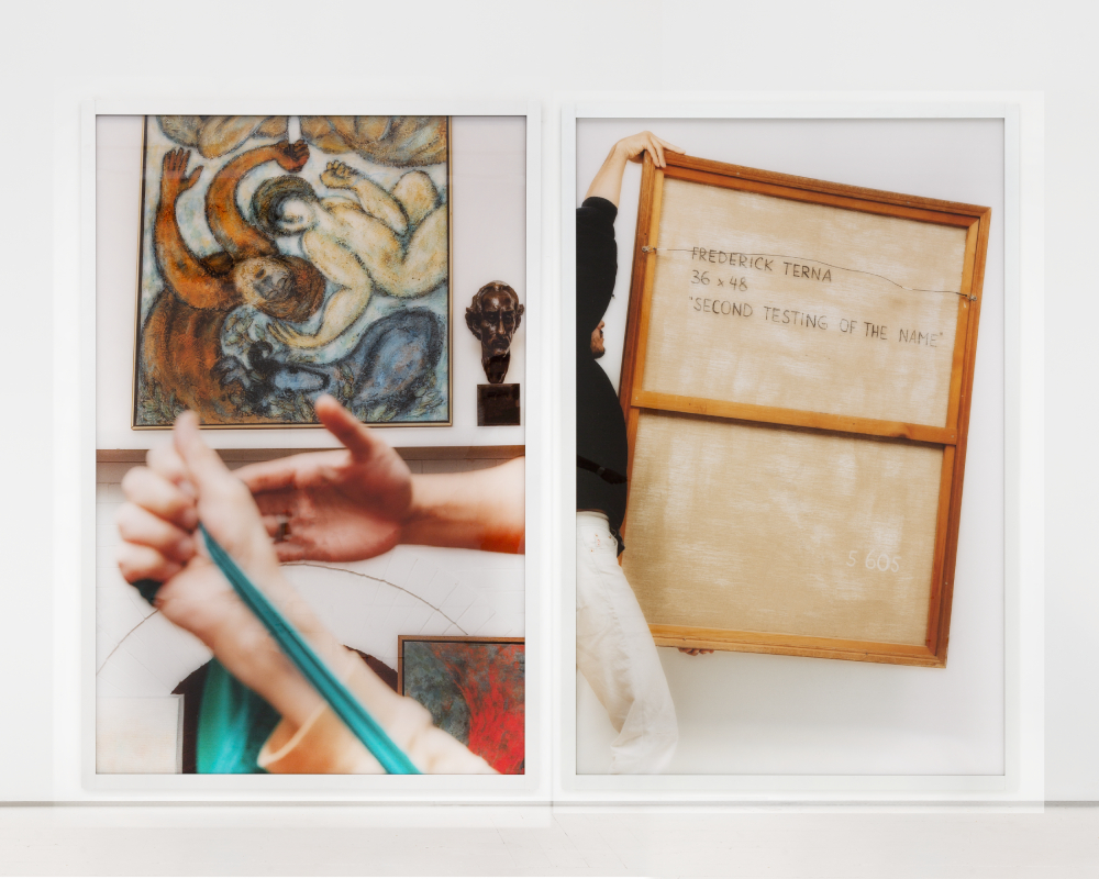 Framed artwork viewed from the front and back